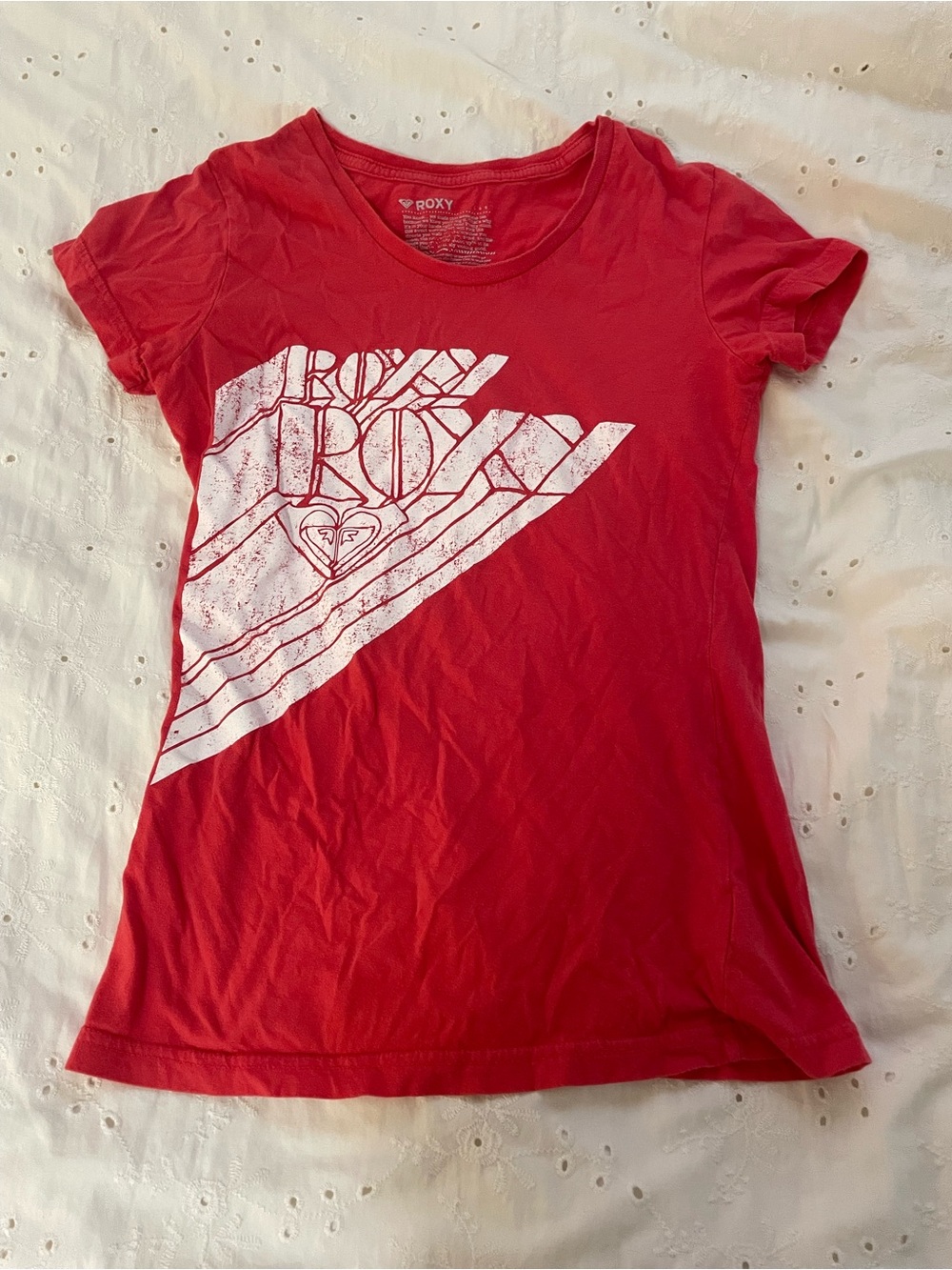 Roxy Red Short-Sleeve Graphic Tee with White Diagonal Print